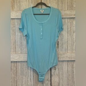 Jenni Light Blue  Ribbed Bodysuit w/Round Neckline and 4 Buttons NWT Sz XXXL
